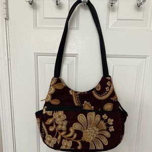 Danny K Beverly Hills Burgundy and Tan Brown Tapestry Floral Handbag
